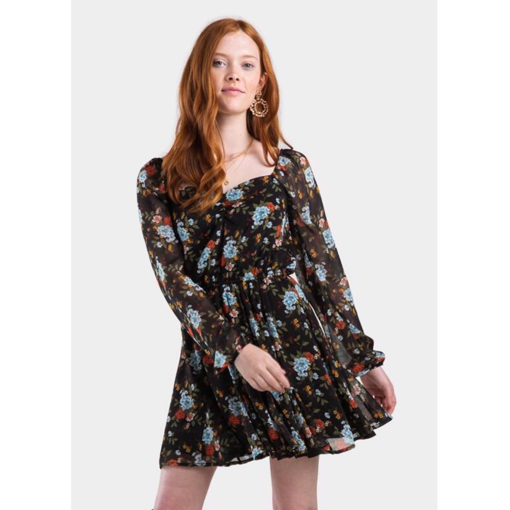 Boho Chic Floral Godet Flare Chiffon Flowy Dress